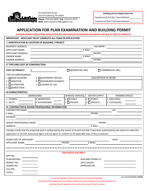 First page of the Building Permit Application