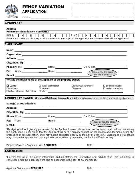First page of the Fence Variation Application
