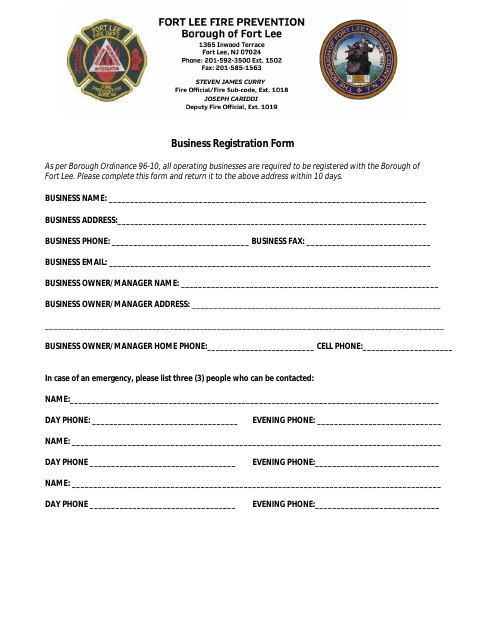 First page of the Business Registration Form