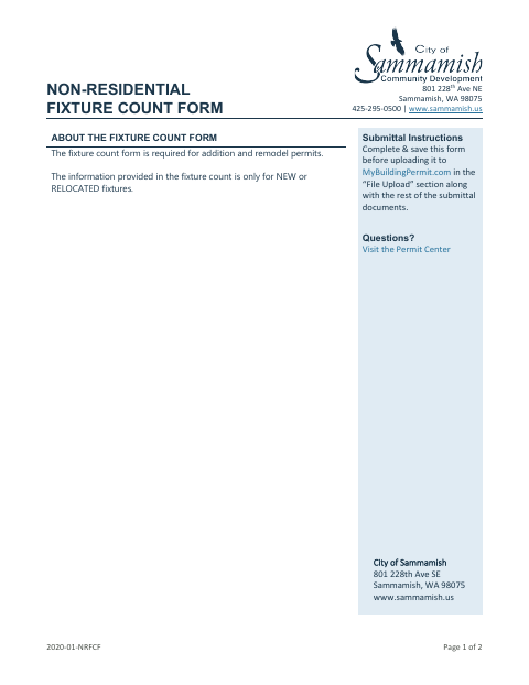 First page of the Non-Residential Fixture Count Form