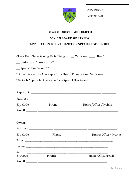 First page of the Zoning Board of Review Application