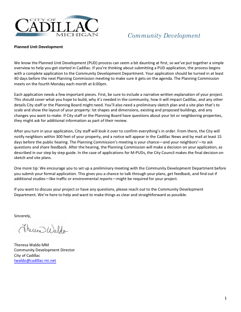 First page of the Planned Unit Development Application