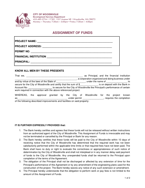 First page of the Assignment of Funds