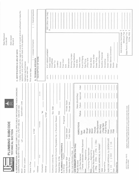 First page of the Plumbing Subcode Technical Sheet