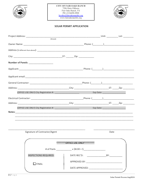 First page of the Solar Permit Application