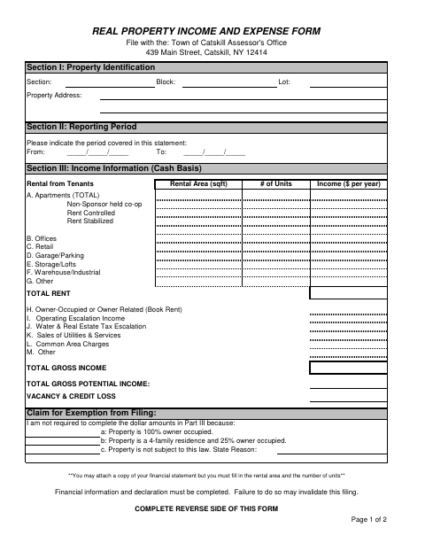 First page of the Real Property Income and Expense Form