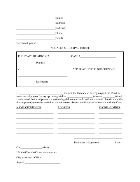 First page of the Application to Issue Subpoenas