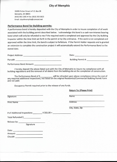First page of the Performance Bond for Building Permits