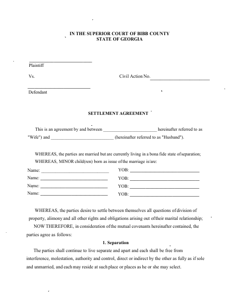 First page of the Settlement Agreement With Children, Parenting Plan, and Child Support Addendum