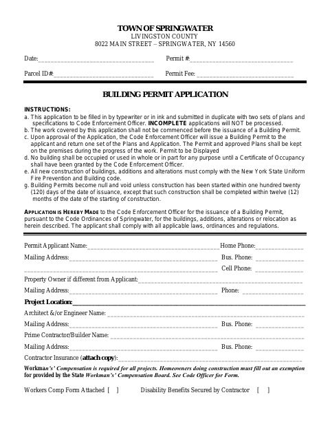 First page of the Building Permit Application