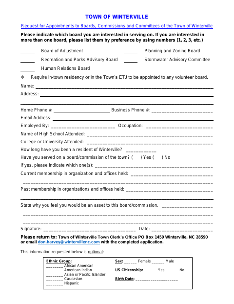 First page of the Request for Appointments to Boards, Commissions and Committees