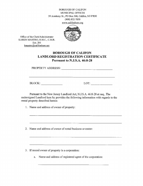 First page of the Landlord Registration Certificate