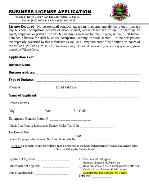 First page of the Business License Application