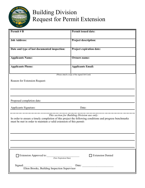 First page of the Request for Permit Extension