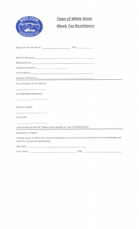First page of the Meals Tax Remittance Report