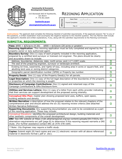 First page of the Rezoning Application
