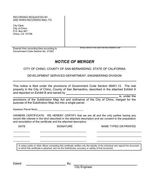 First page of the Notice of Merger