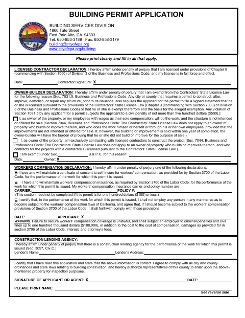 First page of the Building Permit Application