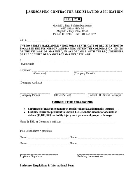 First page of the Landscaping Contractor Registration Application