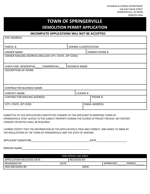 First page of the Demolition Permit Application