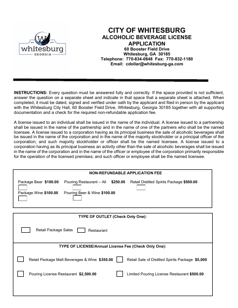 First page of the Alcoholic Beverage License Application