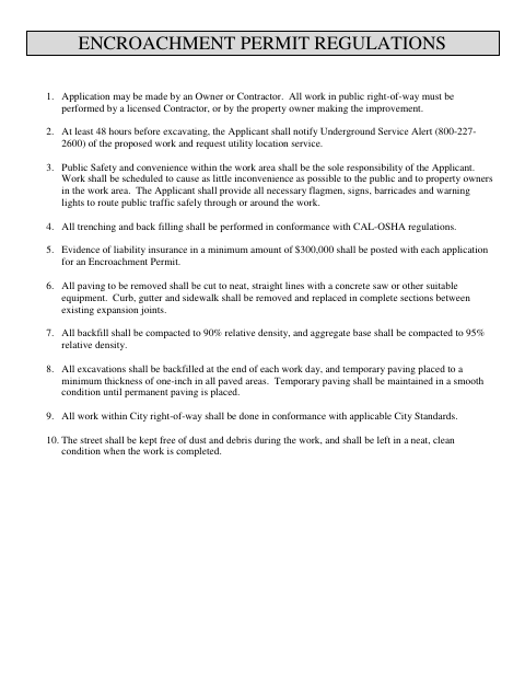 First page of the Encroachment Permit