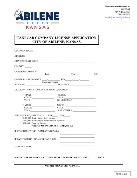 First page of the Taxicab License Application