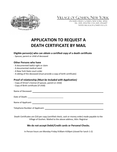 First page of the Death Certificate Application by Mail