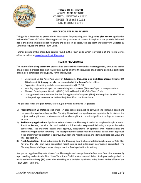 First page of the Site Plan Review Application