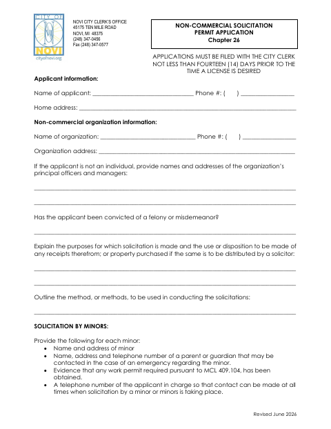 First page of the Non-Commercial Solicitation Permit Application