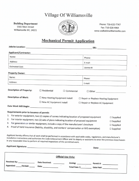 First page of the Mechanical Permit Application