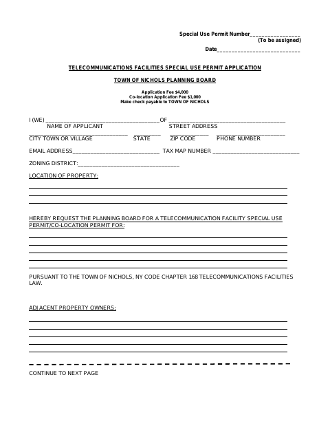 First page of the Telecommunications Facilities Special Use Permit Application