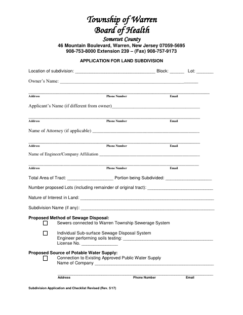 First page of the Application for Land Subdivision