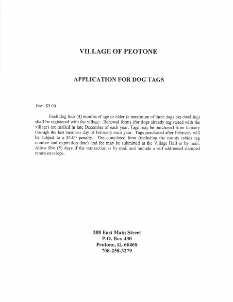 First page of the Dog Tag Application