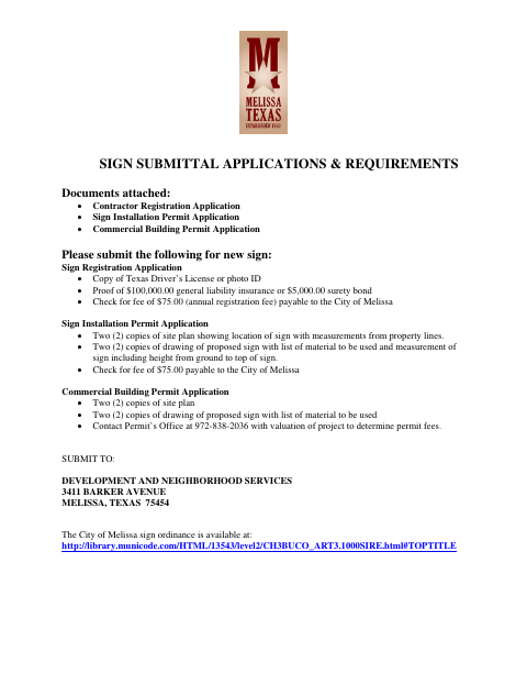 First page of the Sign Submittal Applications and Requirements