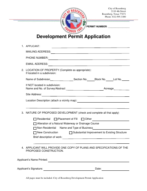 First page of the Development Permit Application