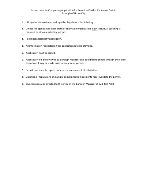 First page of the Application for Permit to Peddle, Canvass or Solicit
