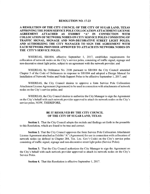 First page of the Service Pole Collocation Attachment License Agreement