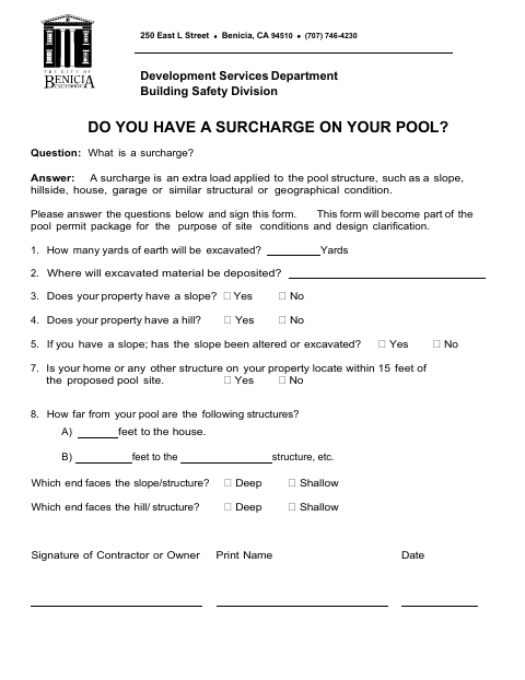 First page of the Pool Surcharge Form