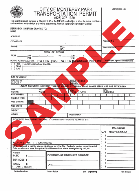First page of the Transportation Permit Application