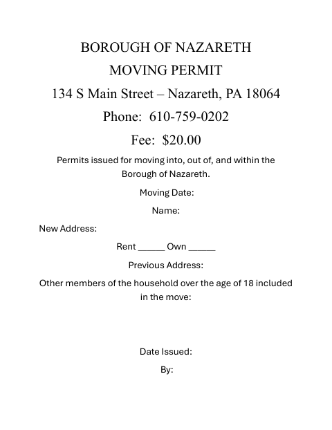First page of the Moving Permit