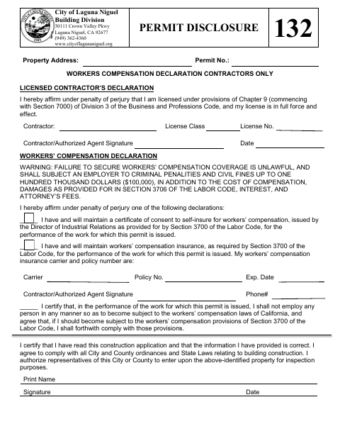 First page of the Permit Disclosure