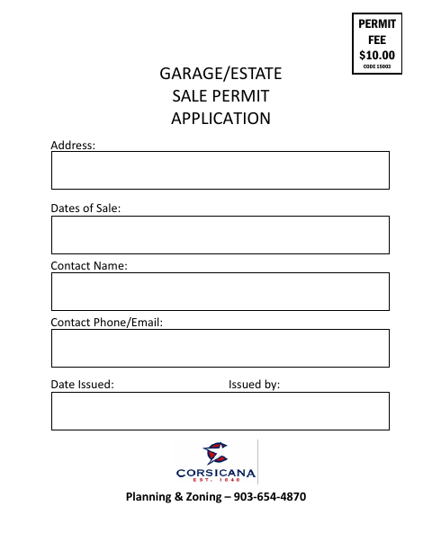 First page of the Garage/Estate Sale Permit Application