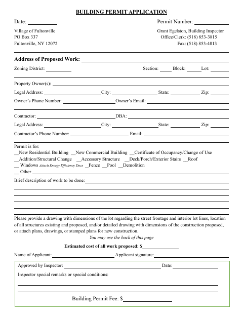 First page of the Building Permit Application