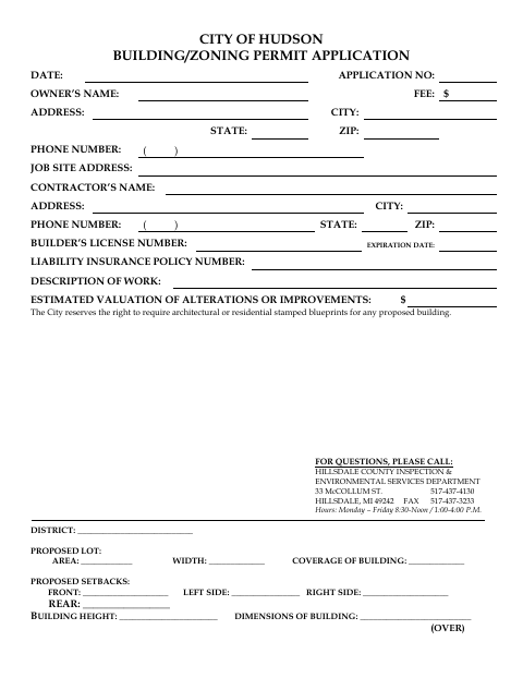 First page of the Building/Zoning Permit Application