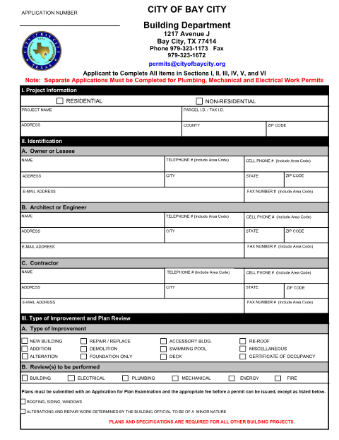 First page of the Simplified Building Permit Application