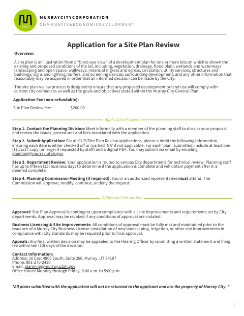First page of the Site Plan Review Application