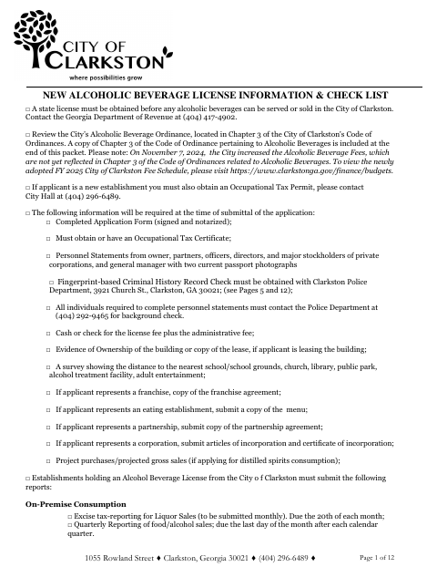 First page of the New Alcoholic Beverage License Application