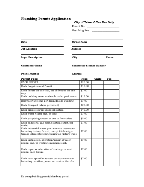 First page of the Plumbing Permit Application