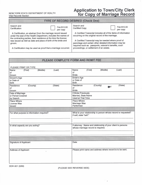 First page of the Marriage Record Copy Request